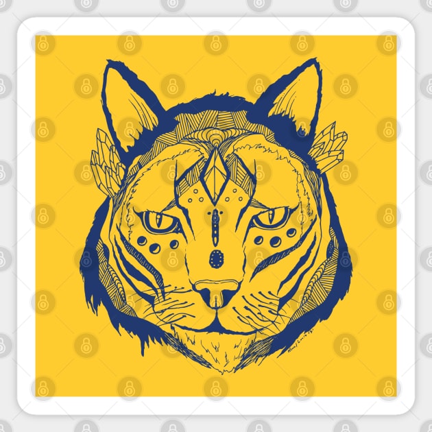 Navy Gold Mystical Tribal Cat Sticker by kenallouis